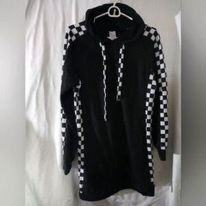 Black and White Checkered Hoodie Dress